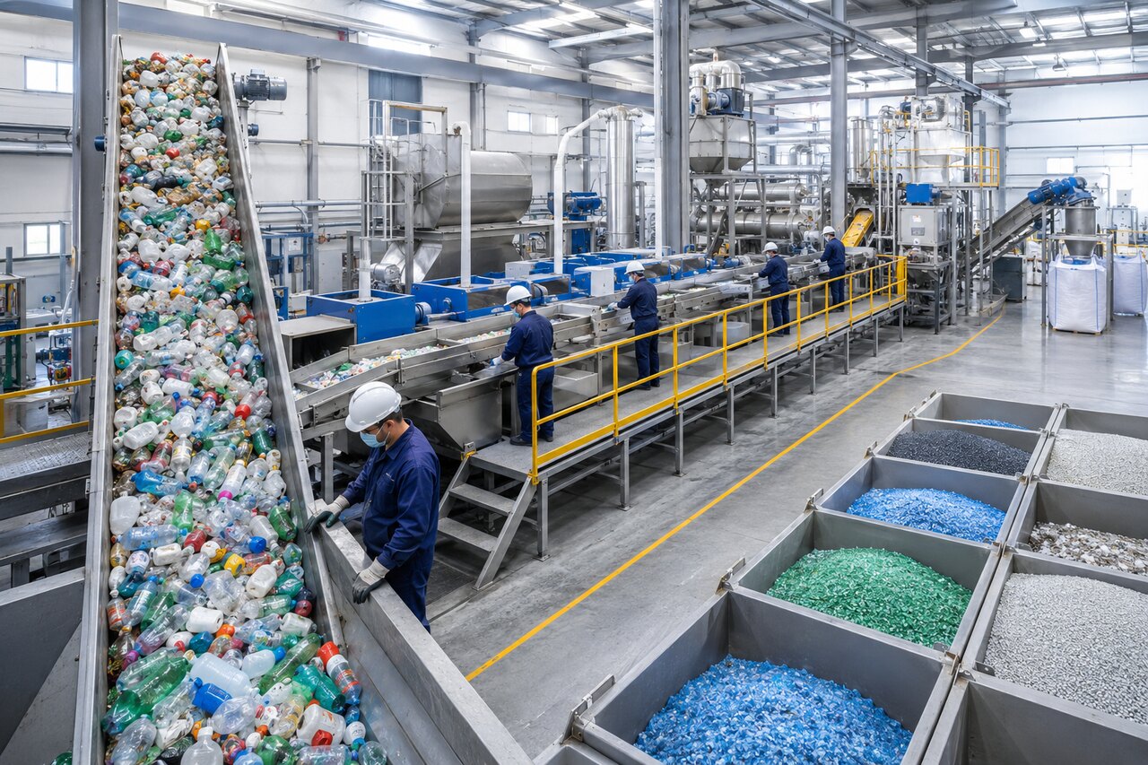 Plastic sorting, washing and pelletizing line